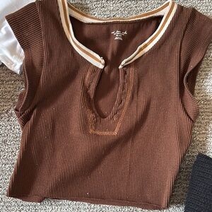 Brown Ribbed Sleeveless Top